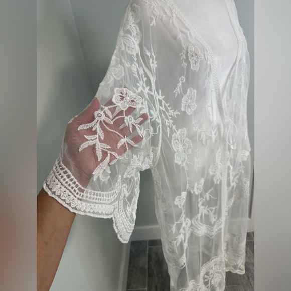 Boho Lace Cover Up Maxi White Beach Swimwear Summer  Duster Sexy Kimono - Picture 2 of 16